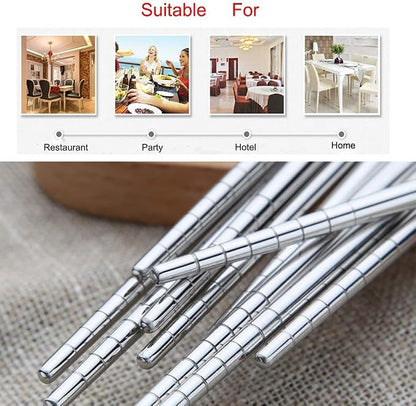 Stainless Steel Chopsticks, Metal Alloy Chopstick, Reusable Non-slip Design Chop Sticks, 5 Pairs Gift Set,Silver