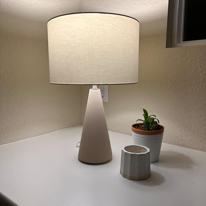 Brightech Nathaniel LED Table Lamp - Modern White Cement Tower Table Lamp for Bedside, Nightstand, Desk - Cozy Soft White Light for Living Room, Bedroom