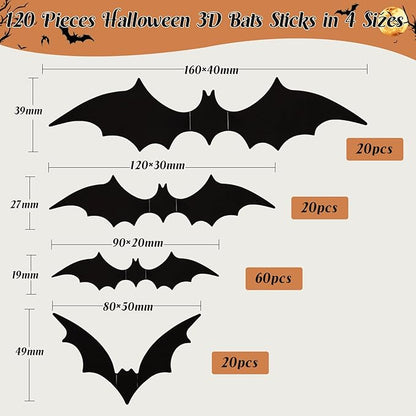 3 Pack Halloween Decorations Sets, Black Lace Spider Webs Table Runner & Halloween Cobweb Fireplace Scarf with 120 pcs 3D Bat for Halloween Indoor Decors Party Supplies