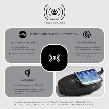 Adesso 5131-21 Emerson Desk Lamp Wireless Charging, 7W LED, 5W QI, USB Port, Indoor Lighting Lamps