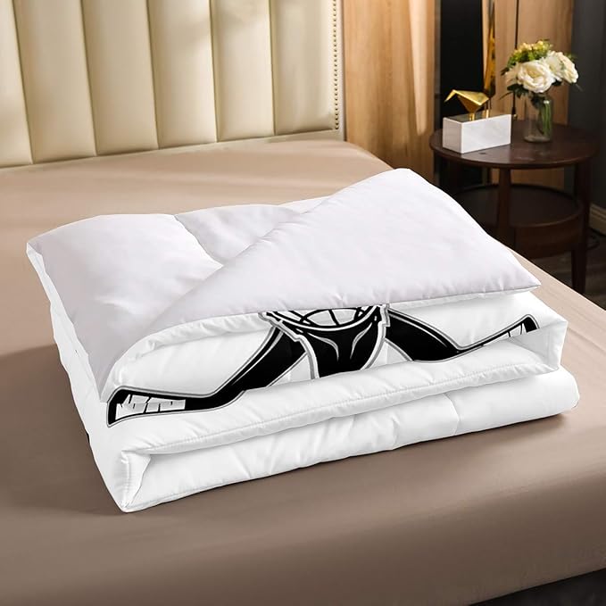 Erosebridal Ice Hockey Comforter Set, Ice Hockey Player Bedding Set Queen, Winter Sports Game Duvet Set, Black White Quilt Set Cartoon Bedding Comforters for Kids Child Boys Teens Gift