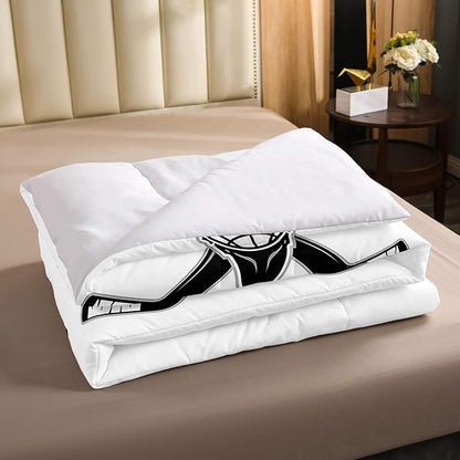 Erosebridal Ice Hockey Comforter Set, Ice Hockey Player Bedding Set Queen, Winter Sports Game Duvet Set, Black White Quilt Set Cartoon Bedding Comforters for Kids Child Boys Teens Gift