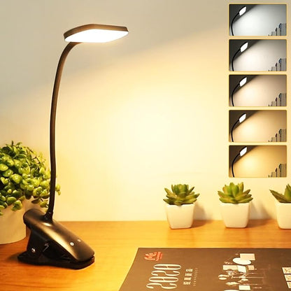 Clip on Light Reading Lights, 36 LED USB Desk Lamp with 5 Color 5 Brightness, Eye Protection Book Clamp Light, Perfect for Video Conference Lighting, Desk, Bed Headboard and Computers (Black)