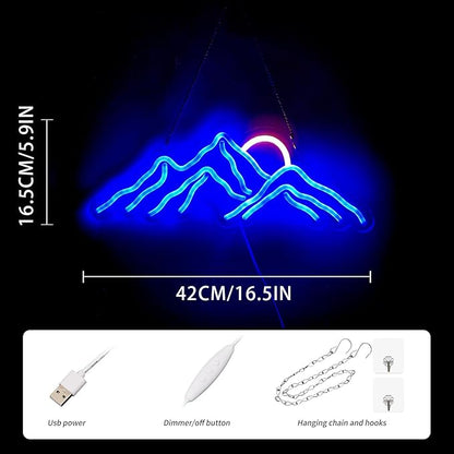 Ulalaza LED Decorative Lights USB Mountains Sunrise Sunset Led Neon Signs Home Decoration Wall Art Holiday Gift Brightness Adjustable 16.5''x11.8''