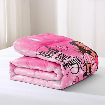 Black Girl Comforter Set Twin for Kids,Black Girl Magic Bedding Set,Cuet Black Princess Girl Comforter Black Queen Melanin Bedroom Bed Set