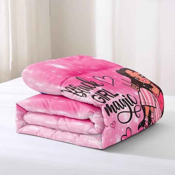 Black Girl Comforter Set Queen for Kids,Black Girl Magic Bedding Set,Cuet Black Princess Girl Comforter Black Queen Melanin Bedroom Bed Set