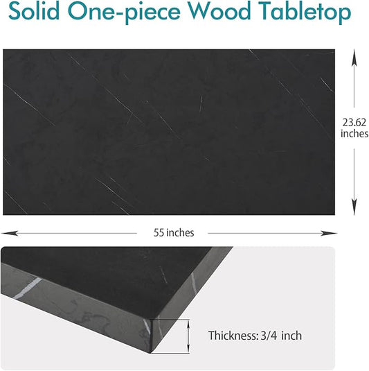 Kaboon Universal Tabletop 55"x23.62" Solid One-Piece Melamine Table Top, Double Desk L-Desk DIY, Home and Office Countertop,Cloud Atlas/Black Marble