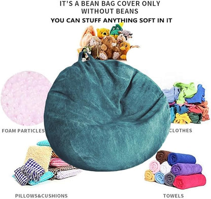 Stuffed Animal Storage Bean Bag Chair Cover (No Filler) Washable Ultra Soft Corduroy Bean Bag Cover for Organizing Plush Toys or Textile, Sack Bean Bag for Adults, Teens