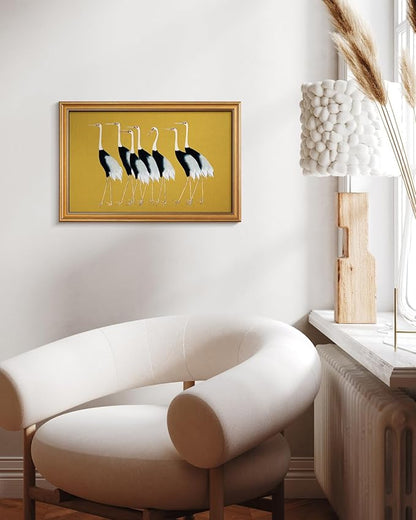 HUARCEY Gold Framed Vintage Wall Art for Living Room, Animals Painting Prints Shelf Decor for Kitchen, Aesthetic Bedroom Wall Art Decor, Christmas Gifts for Friends or Family (Seven Cranes 16"x24")