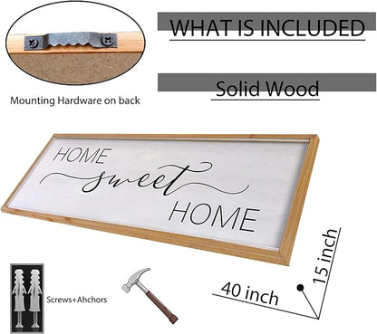Home Sweet Home Sign Wall Decor 40"x15" Above Bed Living Room Large Wooden Framed Family Plaques Art (Wood)