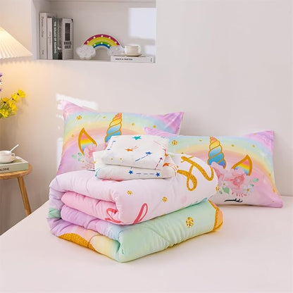 NTBED Unicorn Full Comforter Set with Sheets,5 Pieces Kids Bedding Sets for Girls, Lightweight Microfiber Star Floral Bed in a Bag, Rainbow