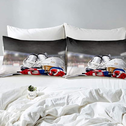 Erosebridal Ice Hockey Comforter Set Queen, Hockey Player Down Comforter for Kids Boys Girls Teens Juvenile, Sports Game Duvet Set, Soft Winter Quilted Duvet Sports Bedroom Decor for All Season