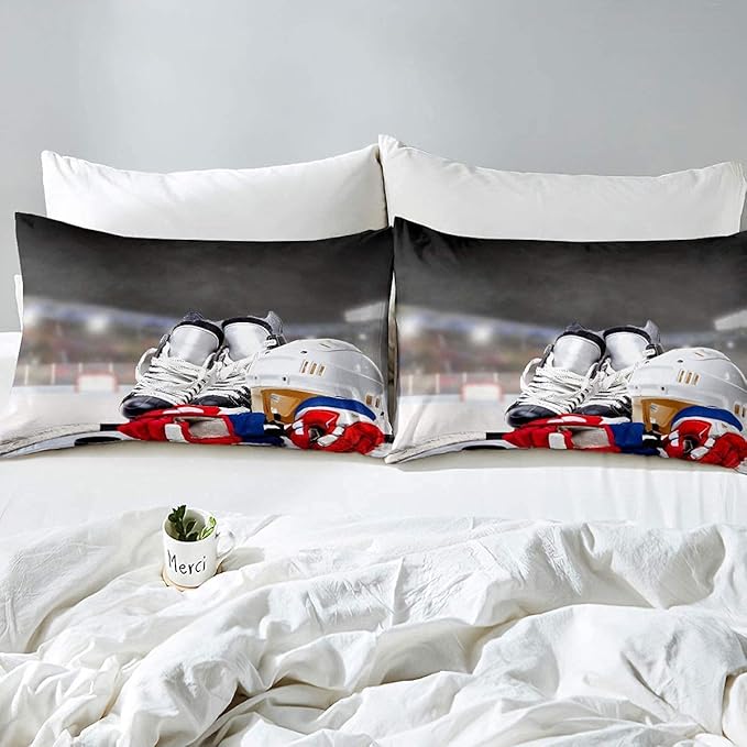 Erosebridal Ice Hockey Comforter Set Twin, Hockey Player Down Comforter for Kids Boys Girls Teens Juvenile, Sports Game Duvet Set, Soft Winter Quilted Duvet Sports Bedroom Decor for All Season