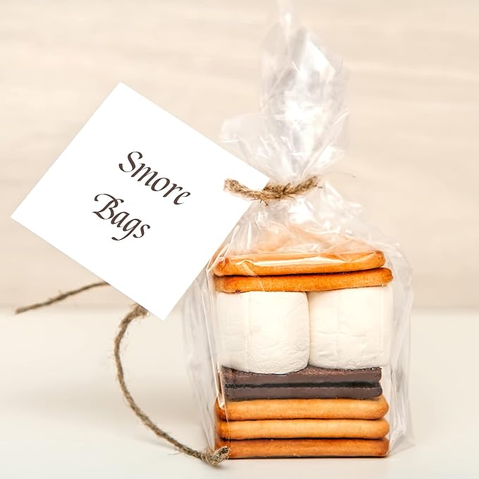 Morepack Gusseted Flat Bottom Cellophane Bags 4x2x8 In 50Pcs | Smore Bags with Paper Insert