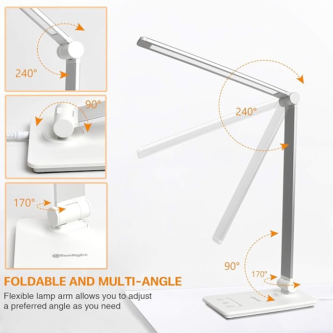 Desk Lamp, Desk Light, Dimmable Table Lamp, 7W, 5 Color Modes, 6 Brightness Levels, Touch Control, Memory Function, LED Foldable Led Lamp for Reading, Working, Office, Study (Silver)