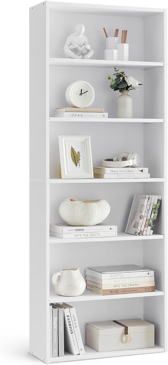 VASAGLE Bookshelf, 23.6 Inches Wide, 6-Tier Open Bookcase with Adjustable Storage Shelves, Floor Standing Unit, Cloud White ULBC166T14