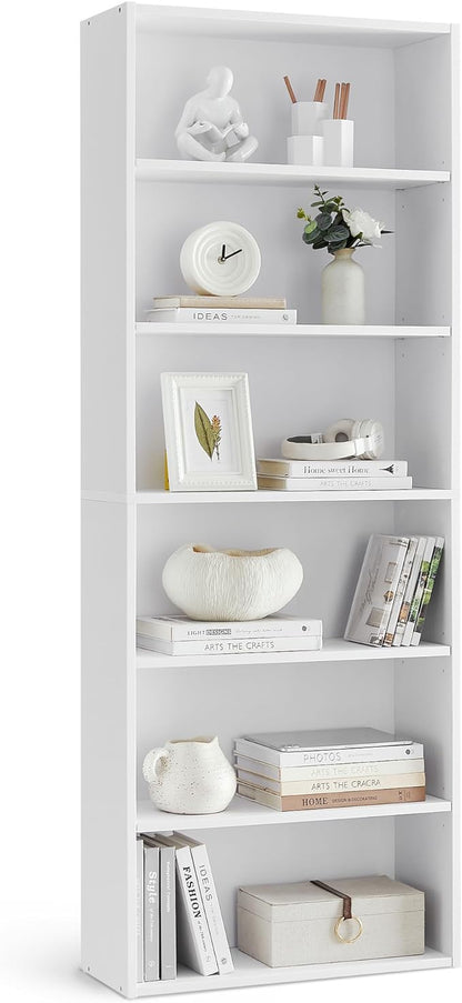 VASAGLE Bookshelf, 23.6 Inches Wide, 6-Tier Open Bookcase with Adjustable Storage Shelves, Floor Standing Unit, Cloud White ULBC166T14
