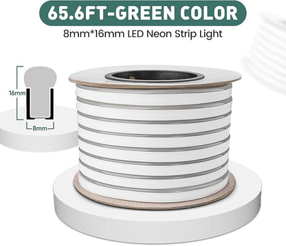 GZBtech Flexible LED Neon Rope Lights 66FT,AC 110-120V Waterproof Strip Light, 120 LEDs/M Cuttable Connectable Neon Lighting for Indoor Outdoor Home Decor/Commercial Building Use-Green 20M