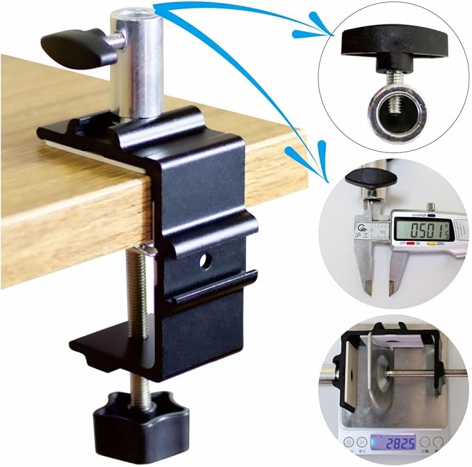 Replacement Heavy Duty C Clamp for 1/2” Base Magnifying Lamp,Desk Lamp,Swing Arm Lamp,Phone I pad Mount,Tablet Mic Holder,Table Mount Clamp for Microphone Stand Mic Boom Arm (G1 Black)
