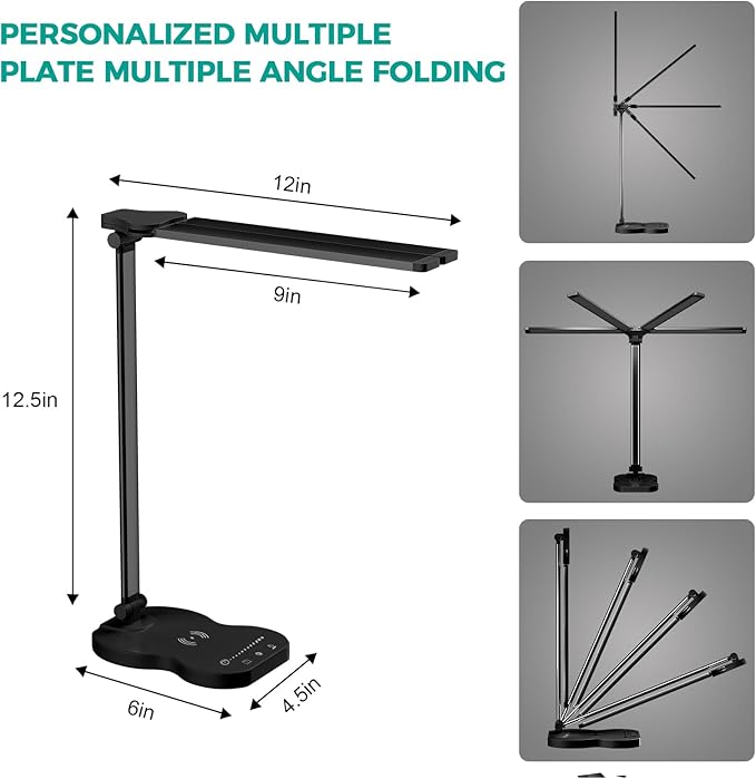 LED Desk Lamp, Dimmable Table Lamp for Reading,Lamp with USB Charging Port, 5 Lighting Modes, Sensitive Control, 45 Minutes Auto-Off Timer, Eye-Caring Lamp (Black)