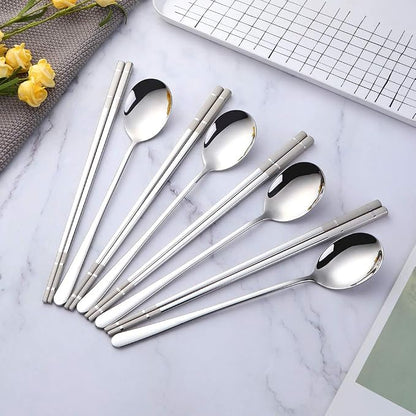 Buyer Star 4 Set Silver Square Chopsticks and Spoon Set Metal Stainless Steel Spoon Chopsticks Set