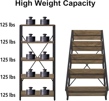FOLUBAN 5 Tier Tall Bookshelf, Industrial Vintage Book Shelf, Rustic Wood and Metal Bookcase for Home Office Bedroom, Oak