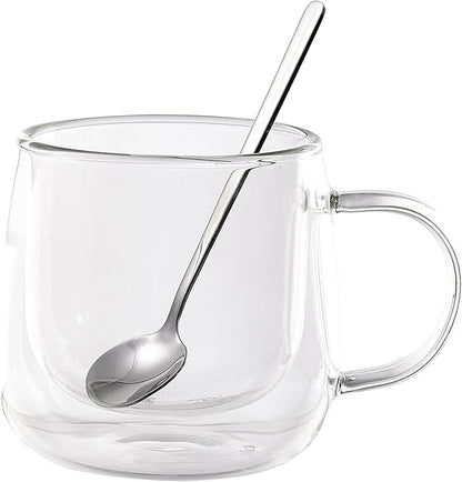 Double Wall Glass Coffee Mugs 10 Oz with Handle - Set of 1 | Insulated Clear Espresso Coffee Mug with Handle, Double Walled Coffee Cups for Cappuccino, Latte, Tea, Hot Drinks
