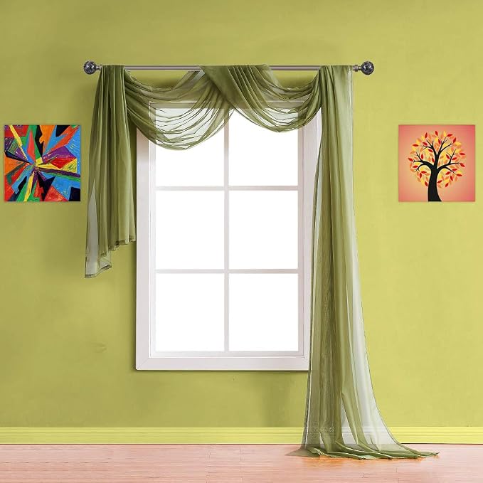 Warm Home Designs 55 x 216 Sage Green Sheer Window Scarf. AM Sage 216" | Extra Long Window Scarves Valances are Great As Wedding Arch Draping Fabric, Bed Canopy Or for Decorative Project.