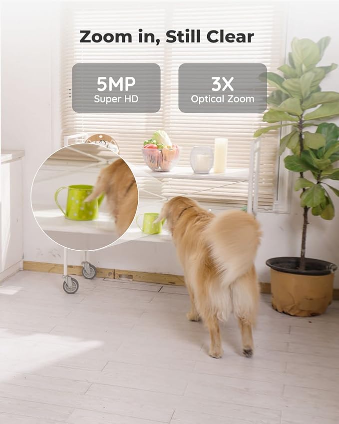 REOLINK E1 Zoom Indoor Security Camera, 2.4/5GHz Dual Band WiFi, 5MP Plug-in Pet Camera, 360 Degree Baby/Dog Monitor with 3X Optical Zoom, Auto Tracking, Person/Pet Detection,5V/2A DC