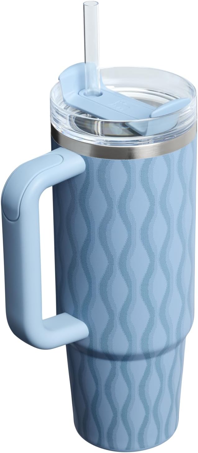 STANLEY Quencher H2.0 Flow State Tumbler, 30 oz, Slate Blue Drift | Handle and Straw | 3-Position Lid | Cup Holder Compatible for Travel | Insulated Stainless Steel Cup | BPA-Free