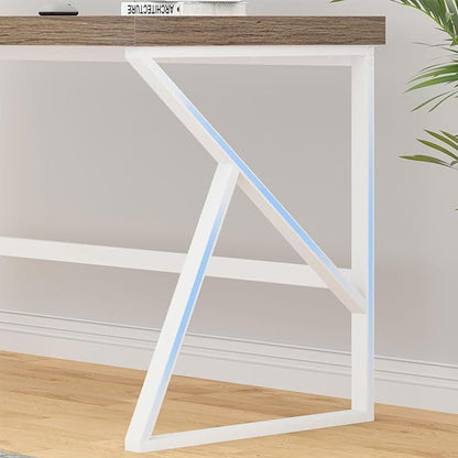 HSH Farmhouse Computer Desk, Large Home Office PC Desk, Modern Simple Metal Wood Desk Workstation for Executive Writing Study, Rustic Long Bedroom Living Room Table, White and Rustic Oak, 60 Inch