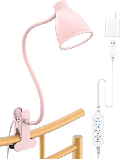 BOHON Cute Desk Lamp with Clamp 10W 38 LED Clip on Light, 3 Color 10 Brightness Auto Off Timer Flexible Gooseneck Pink Lamp Kawaii Accessories Desk Lights for Office Home Bed Bedside Reading, Pink