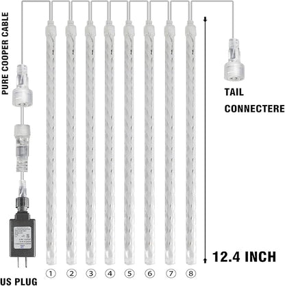 Dazzle Bright Christmas Lights Outdoor, 288LED Meteor Shower Rain Lights 12 Inch 8 Tubes, Waterproof Plug in Falling Icicle Lights Christmas Decorations for Xmas Tree Yard House Decor (Blue)