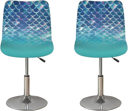Blue Mermaid Scale Bar Stool Covers High Stool Chair Cover for Party Kitchen Club, Reusable Waterproof 2 Pcs Bar Stool Covers Decorative Covers