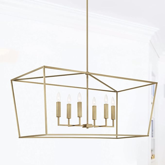 Capital Lighting 837661PN Thea Symmetrical Clear Line Island/Linear Pendant, 6-Light 360 Total Watts, 21" H x 42" W, Polished Nickel