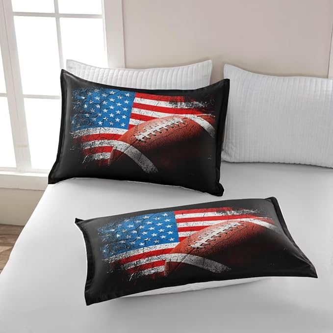 American Football Comforter Set for Boys Teens,Kids Sports Bedding Set Queen Size,USA Flag Football Printed Bedroom Sets with 2 Matching Pillow Shams
