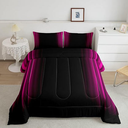 Geometric Abstract Ombre Bedding Bed Set Men Adults Teens Rose Red Black Striped Comforter Set Kids Boys Girls Simple Modern Comforter Collection 2Pcs Twin Size Boys