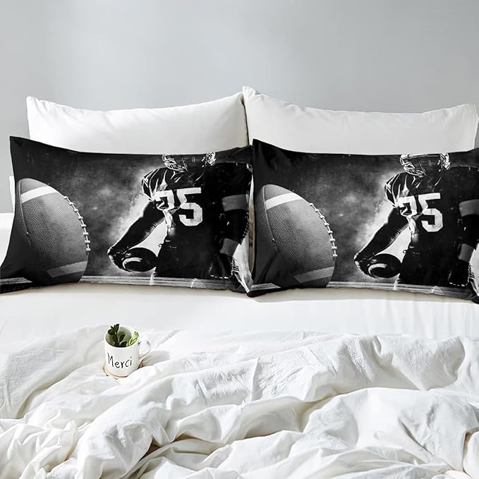 Erosebridal Football Down Comforter for Kids Boys Girls Teens Sports Theme Comforter Set Soccer Pattern Duvet Insert Football Match Bedding Set Youth Bedroom Decor Quilted with 2 Pillowcase,Queen
