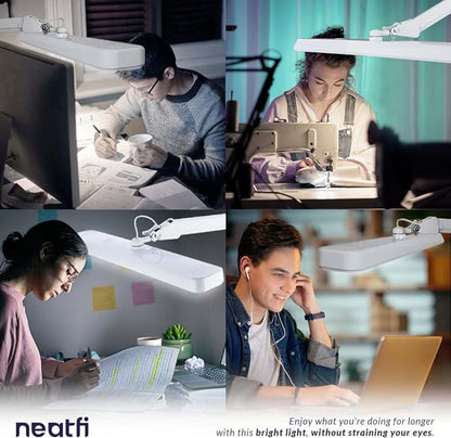 Neatfi XL 2,500 Lumens LED Task Lamp, 30W Super Bright Desk Lamp with Clamp, 162 Pcs SMD LED, Eye-Caring LED Lamp (Non-CCT, White)