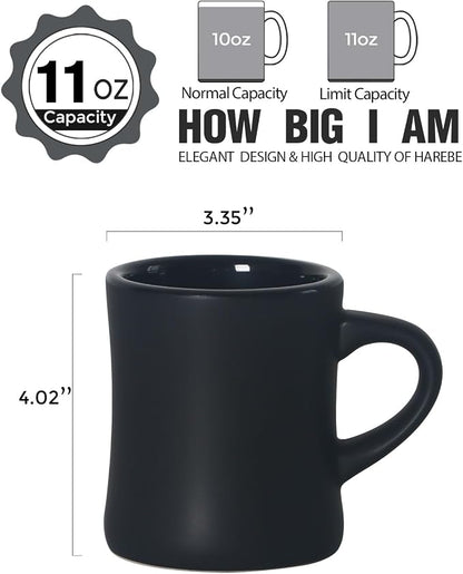 harebe Retro Coffee Mugs Set of 4, 10 OZ Heavy Classic Ceramic Diner Cups Set with Handle for Coffee, Tea, Cocoa, Milk, Latte（Black）