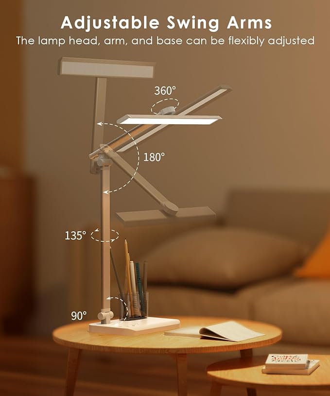 LED Desk Lamp with USB Charging Port, Eye-Caring Table Lamp, Touch Control Dimmable 5 Color Modes, 45 Min Auto-Off Timer, Foldable Study Desk Light for Home Office College Dorm & Reading