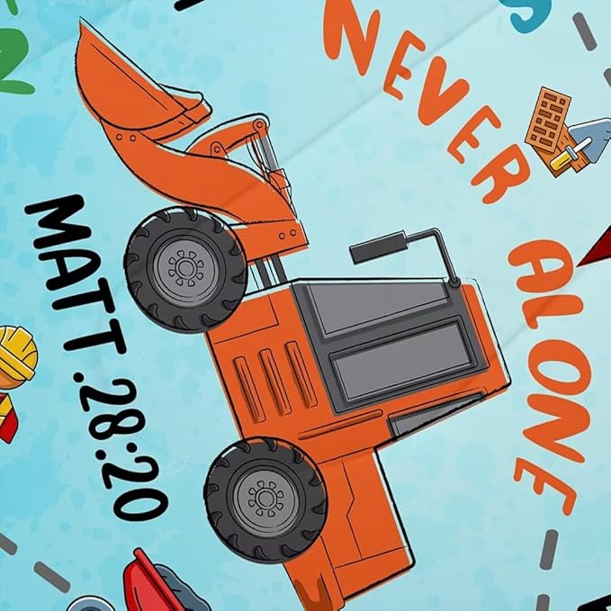 Boys Construction Vehicles Truck Comforter Set Full,Christian Kids God Says I Am Construction Bedding Set,Car Excavator Tractor Bedroom Set（1 Comforter 2 Pillowcase） Blue