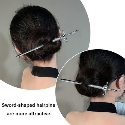 2 Pcs Metal Sword Hair Sticks Vintage Hair Chopsticks Simple and Elegant Hair Pins Sticks for Women and Girls Daily Wear