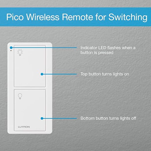 Lutron Pico Remote for Caseta Smart Switch, 2-Button Control , On/Off Control, For Table Top or Wallmount Use, PJ2-2B-GLA-L01, Light Almond