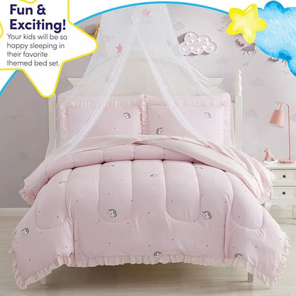 Kids Bedding Set Bed in a Bag for Boys and Girls Toddlers Printed Sheet Set and Comforter, Twin, Rainbow Unicorn (Pack of 4)