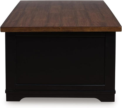 Signature Design by Ashley Wildenauer Farmhouse 2-Drawer Lift-Top Coffee Table with 2 Storage Bins Under Top and Casters, Light Brown & Black
