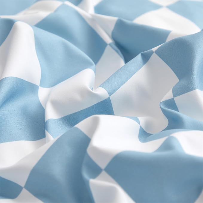 Blue White Grid Comforter Set Cal King Blue Plaid Bedding Set Women Blue and White Checkered Bed Comforter Set Breathable Blanket Set Men Durable Bedding Comforter Set