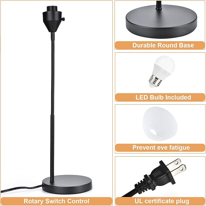 2 Pack LED Desk Lamp for Home Office, 3 Levels Dimmable Reading Light Flexible Gooseneck Table Lamp for Bedside Office, Rotary Switch Control, Bulb Included