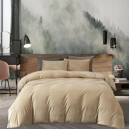 Wellboo Beige Velvet Comforter Sets King Solid Cream Coffee Fluffy Bedding Comforters Luxury Champagne Flannel Quilts Women Men Light Taupe Fuzzy Blankets Modern Minimalist Khaki Tan Sherpa Plush Bed