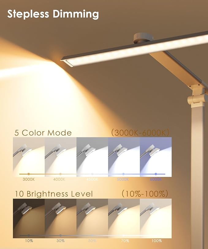 LED Desk Lamp with USB Charging Port, Eye-Caring Table Lamp, Touch Control Dimmable 5 Color Modes, 45 Min Auto-Off Timer, Foldable Study Desk Light for Home Office College Dorm & Reading